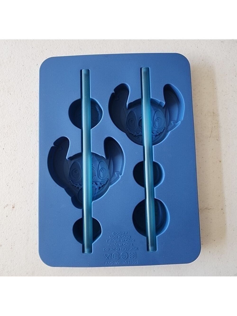 Disney Stitch silicone ice tray with straws